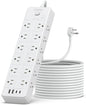 24 Widely Outlets Extension Cord 15 Ft NTONPOWER Long Extension Cord Surge Protector with 4 USB Ports,15A/1875W Power Strips with Surge Protection 4000J, Wall Mount Holes for Home, Office(White)