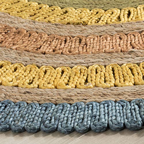 SAFAVIEH Natural Fiber Round Collection 7' Round Blue/Multi NF201C Handmade Boho Charm Farmhouse Jute Area Rug - color: Blue/Multi, size: 7' (Round)