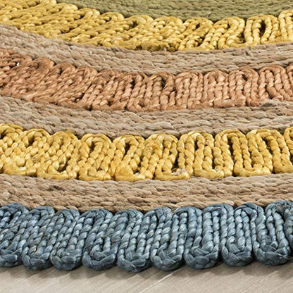 SAFAVIEH Natural Fiber Round Collection 7' Round Blue/Multi NF201C Handmade Boho Charm Farmhouse Jute Area Rug - color: Blue/Multi, size: 7' (Round)