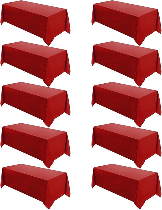 VidaFete Tablecloth 10 Pack 90 * 132inch Rectangle Table Cloth Polyester, Stain Wrinkle Resistant Polyester Dining Table Cover for Kitchen Dinning Party Wedding Rectangular Buffet Decoration(Red)