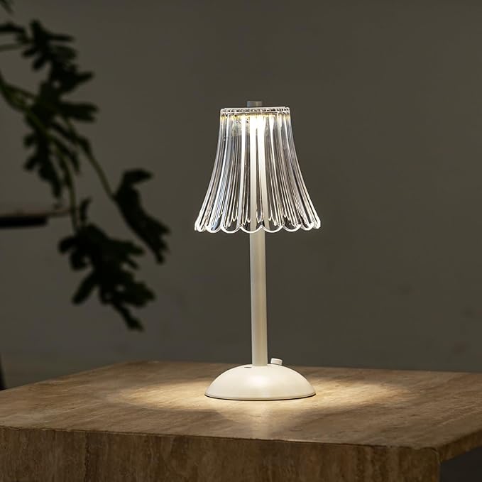 HEQET Cordless Table Lamps for Home,Table,Dining Room, Gold Rechargeable Lamps, USB Charge 12'' Tall LED Brass Portable Outdoor Indoor Table Lamp with Built-in Dimmer (Flower-White)