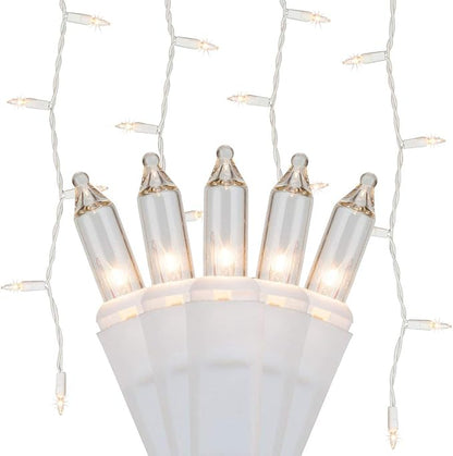 Kringle Traditions 150 Clear Incandescent Curtain Icicle Lights, 5.5' String Lights for Bedroom, Indoor/Outdoor Use