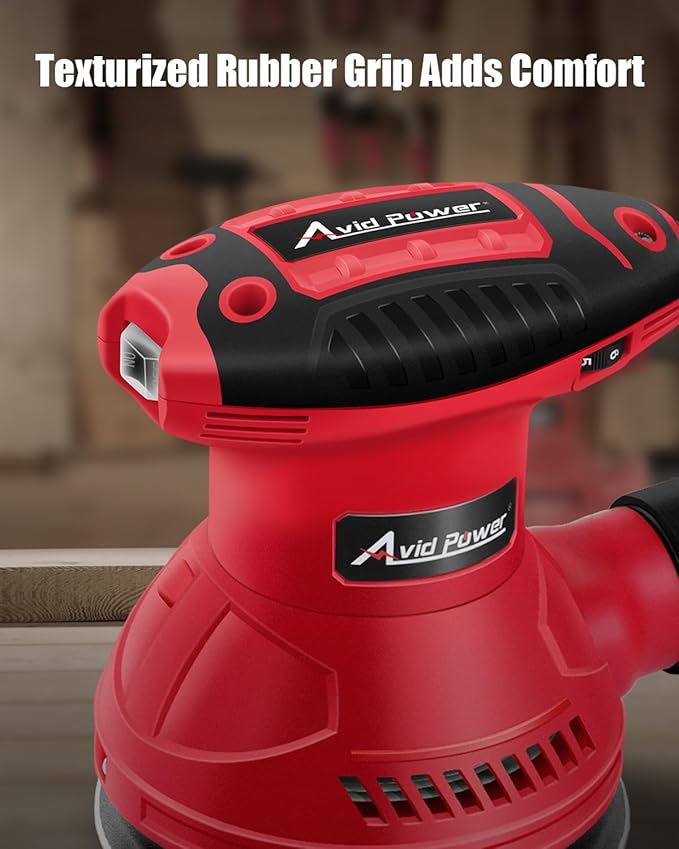 AVID POWER Orbital Sander 3.0 Amp 5 Inch Electric Sander Tool 6 Variable Speeds Random Orbit Sander for Woodworking, 7000-14000 RPM, 12 Pcs Sandpapers