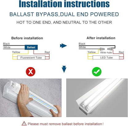 JESLED T8 LED 4FT Type A+B Light Bulbs, 24W(65W Equivalent), 3000LM, 5000K Dalight, Plug and Play or Ballast Bypass, 4 Foot LED Fluorescent Tube Replacement, ETL Listed, Dual-Ended, Clear(16-Pack)