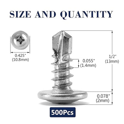 #8 x 1/2" Sheet Metal Screws 500PCS 410 Stainless Steel Truss Head Fast Self Tapping Screws by SG TZH