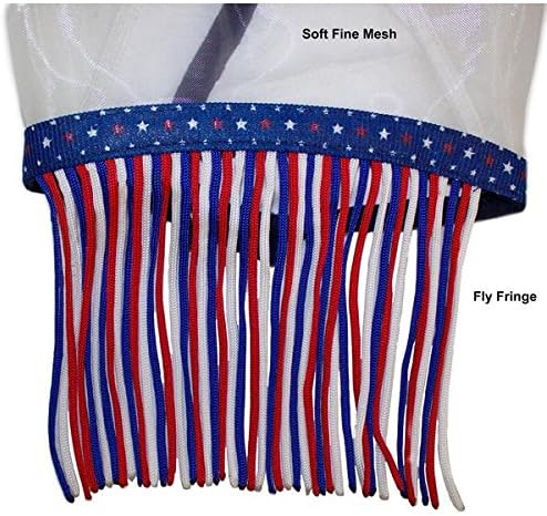 Derby Originals Patriotic Reflective Safety Horse Fly Mask with Ears and Nose Cover Fringes,Full Horse (Large)