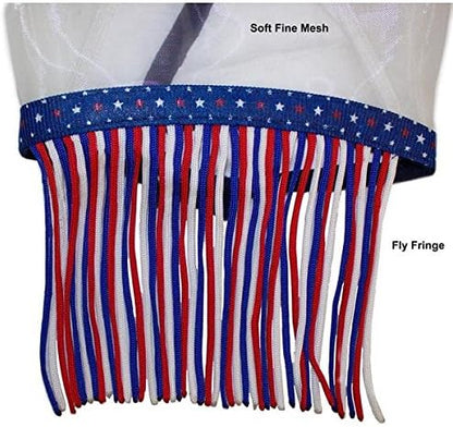 Derby Originals Patriotic Reflective Safety Horse Fly Mask with Ears and Nose Cover Fringes,Full Horse (Large)