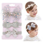 3pcs Baby Girl Bows Headband Chiffon Flower Hairband for Newborn Infant Toddler Soft Elastic Hair Bow Accessories for Baby Birthday Party (Grey, Standard size)