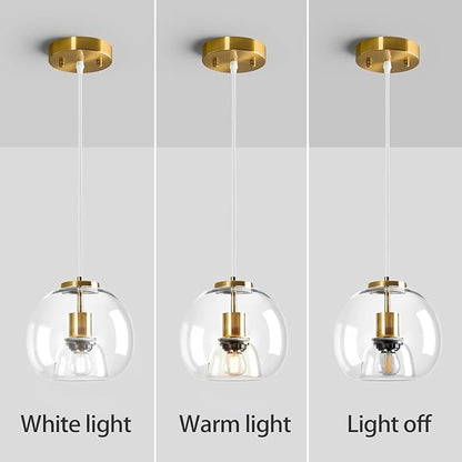 Modern Pendant Lighting Kitchen Island Gold Hanging Light Globe Clear Glass Pendant Light Fixture for Kitchen, Bedroom & Dining Room (7.87", 1 Pack)