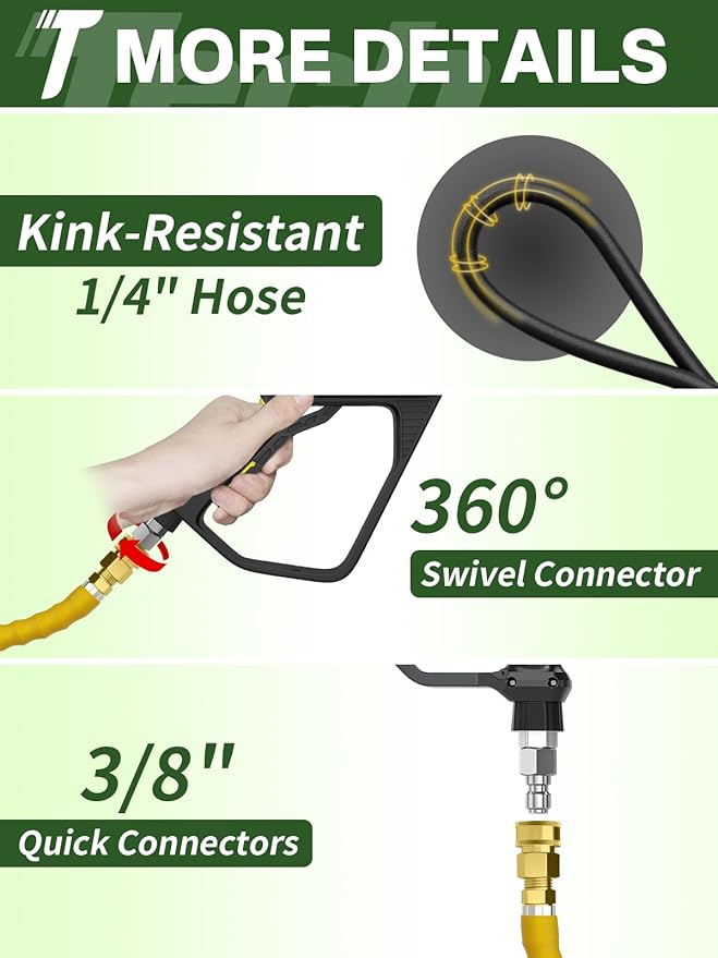 4200PSI Pressure Washer Hose 75FT with 3/8" Swivel Quick Connect for Cold/Hot Water, Kink Resistant Steel Wire Braided, Wear Resistant Power Washer Hose with 2 M22 14mm Adapter Set
