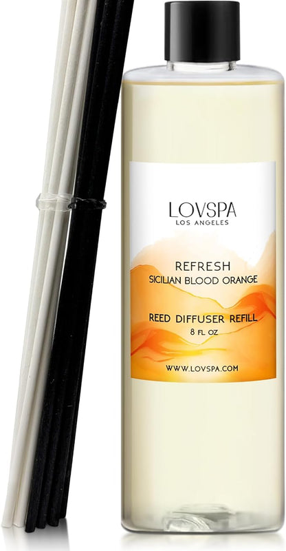 LOVSPA Refresh Sicilian Blood Orange Diffuser Oil - Essential Oils for Diffuser Refill & Air Freshener Room Spray - Long-Lasting & Natural Home Fragrance, Scented Oil for Diffusers, USA Made, 8 oz