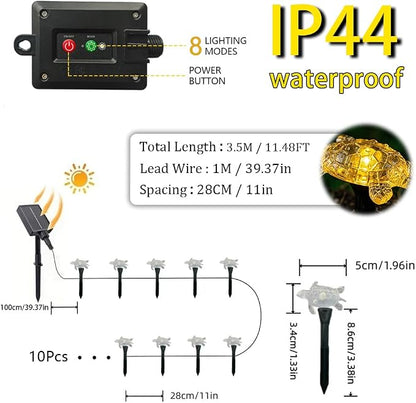Solar Lights Outdoor, 10 LEDs Turtle String Light, 11.5 ft Waterproof Patio Landscape Lighting, Garden Decor for Yard, Warm White
