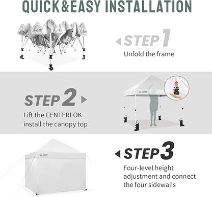CROWN SHADES Pop Up Canopy Tent, 8x8 Commercial Canopy Tent with 4 Sidewalls, 4" Wheels, 4 Upgraded Weights, Patented Centerlock, 400D Fabric, Sto'N Go Bag, White