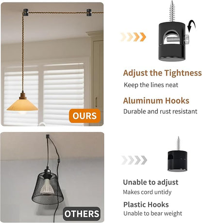 Upgrade 0.46’’ Big Hole Ceiling Hooks for Hanging Lights，Aluminum Ceiling Hook for Light Fixture, Black Adjustable Swag Hook, Pendant Lights Hook, Swag Hooks for Hanging Lamp Shades (6 Pack)