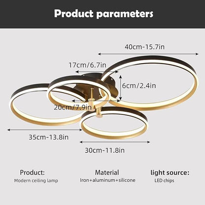 Ganeed Dimmable LED Ceiling Light Modern 4 Rings Ceiling Lamp with Remote Control,60W Gold Flush Mount Ceiling Lights for Living Room, Bedroom, Kitchen, Corridor, Dining Room,Office 3 Color