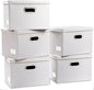 PRANDOM Foldable Storage Bins with Lids [5-Pack] Leather Fabric Collapsible Storage Boxes Organizer Containers Baskets Cube with Cover for Bedroom Closet Office Nursery White (14.9x10.8x10)