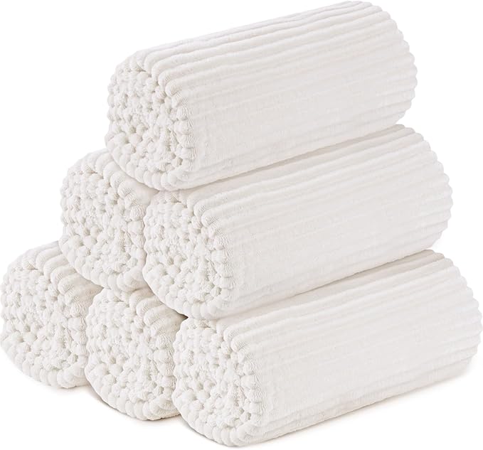 Buryeah 6 Pcs Flannel Throw Blanket Bulk 50 x 60 in Sleepover Blanket Outdoor Wedding Throw Lightweight, Oeko-tex Standard 100 Certified for Sofa Homeless Gifts (Cream White)