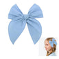 YUESE Linen Bow Hair Clip for Girls & Women – Soft Cotton Linen Fabric, Handmade Large Bow Barrette, Lightweight Hair Accessory for Daily Wear, School, Party & Gift (Blue)