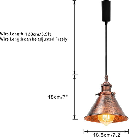 1x Plug in Cable Track Rail, 2X Adjustable Cord Rust Track Lighting Fixtures E26 Base H-Type Vintage Design for Kitchen Loft(No Bulb)