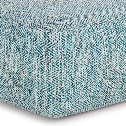 BOWERY HILL Boho Square Pouf, Patterned Teal Melange Cotton Upholstery, 20" x 20" x 10", Dense Polystyrene Filling, Versatile Seating or Ottoman for Living Room or Bedroom Use - color: Blue