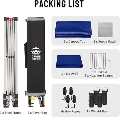 CROWN SHADES 10x10 Pop Up Canopy with 1 Side Wall - Beach Tent with One Push Setup - Outdoor Sun Shade for Events, Parties, Camping - Gazebo with STO-N-Go Cover Bag (Navy Blue)