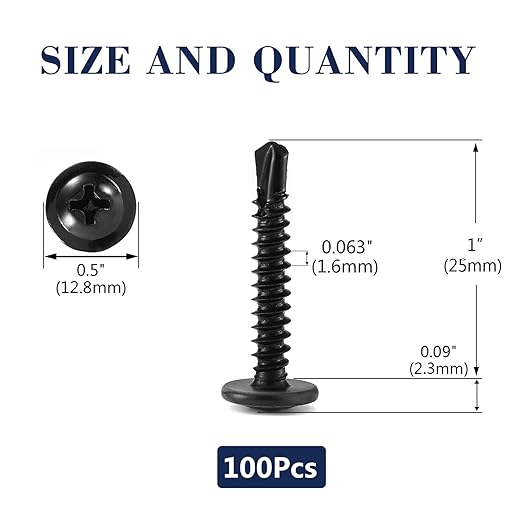 #10 x 1 Sheet Metal Screws 100Pcs 410 Stainless Steel Truss Head Fast Self Tapping Screws Black Oxide by SG TZH