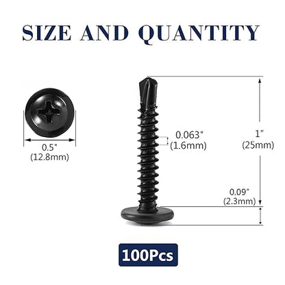 #10 x 1 Sheet Metal Screws 100Pcs 410 Stainless Steel Truss Head Fast Self Tapping Screws Black Oxide by SG TZH