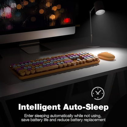 MOFII Wireless Keyboard and Mouse Combo, Orange Retro Keyboard with Round Keycaps, 2.4GHz Dropout-Free Connection, Cute Wireless Mouse for PC/Laptop/Mac/Windows XP/7/8/10 (Orange-Colorful)