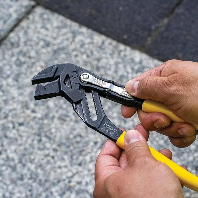 Klein Tools D53010 Plier Wrench, High Leverage Multi-Use Pump Plier with Adjustable and Reversible Double-Sided Jaw, Smooth and Knurled Teeth, 10-Inch