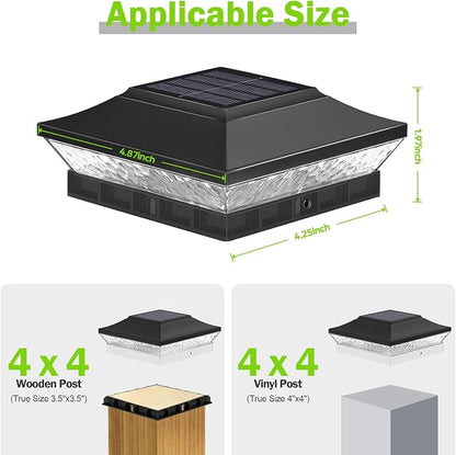 Solar Post Cap Lights Outdoor 12-Pack, Waterproof Solar Fence Post Lights Fit 3.5x3.5 4x4 Wood/Vinyl Posts, Solar Powered Deck Post Lights with 2 Modes(Warm/Cool White), Ideal for Garden Patio, Black
