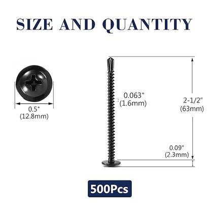 #10 x 2-1/2" Sheet Metal Screws 500PCS 410 Stainless Steel Truss Head Fast Self Tapping Screws Black Oxide by SG TZH