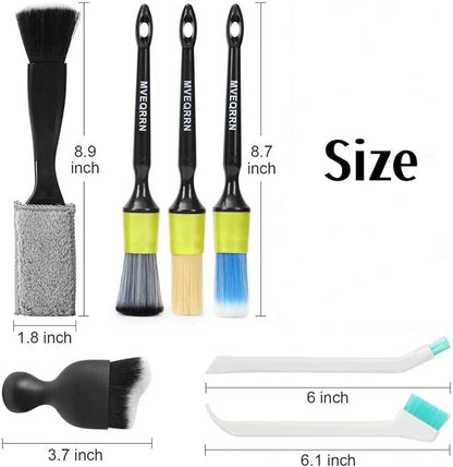 7PCS Car Detailing Brush Set,Boars Hair Car Cleaning Detail Brush kit,Ultra Soft No Scratch Car Dust Brush,Car Interior Detailing Brushes Kit,Detail Brushes Car Detailing for Interior Exterior(Green)