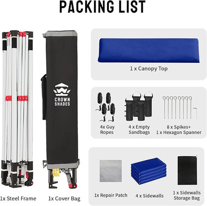 CROWN SHADES 10X10 Comercial Instant Canopy Pop Up Tent with Center Lock (10x10 with 4 Sidewalls, Navy Blue)