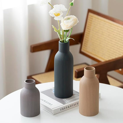Modern Ceramic Vases Set of 3, Black Ribbed Decorative Vases, Shelf Table Centerpiece for Home Decor, Birthday Gifts for Women, Mom, Grandma Decorative (Black Mix)