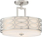 Kira Home Sienna 15" 3Modern Lattice Drum Semi-Flush Mount, 3-Light Silver Ceiling Light with White Linen Shade & Glass Diffuser, Brushed Nickel Finish