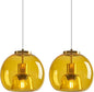 Yellow Glass Pendant Lights Kitchen Island Gold Hanging Light Fixture Glass Globe Pendant Light Modern Pendant Lighting for Kitchen Island Bedroom Dining Room (7.87", 2 Pack)