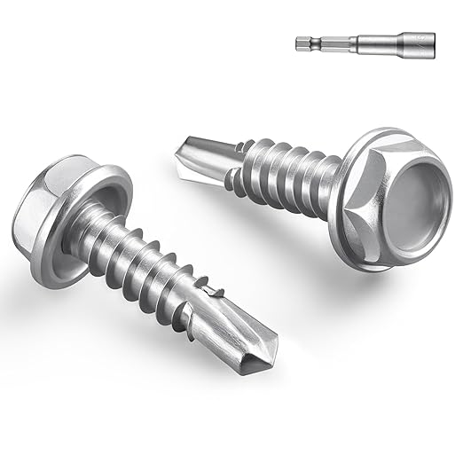 #10 x 3/4 Inch Self Drilling Screws, 136pcs 1 lbs Self Tapping Screws for Metal, 410 Stainless Steel Hex Washer Head Sheet Metal Screw