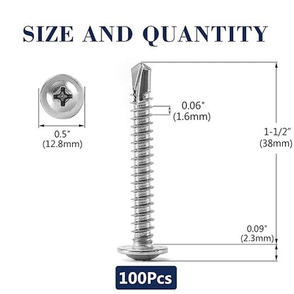 #10 x 1-1/2" Sheet Metal Screws 100PCS 410 Stainless Steel Truss Head Fast Self Tapping Screws by SG TZH