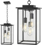 Outdoor Pendant Light Fixture E26 3-Light Modern Black Metal Outside Chandelier Exterior Hanging Fixture Ceiling Mount with Clear Glass for Porch Front Door Entrance Entryway, 1 Pack