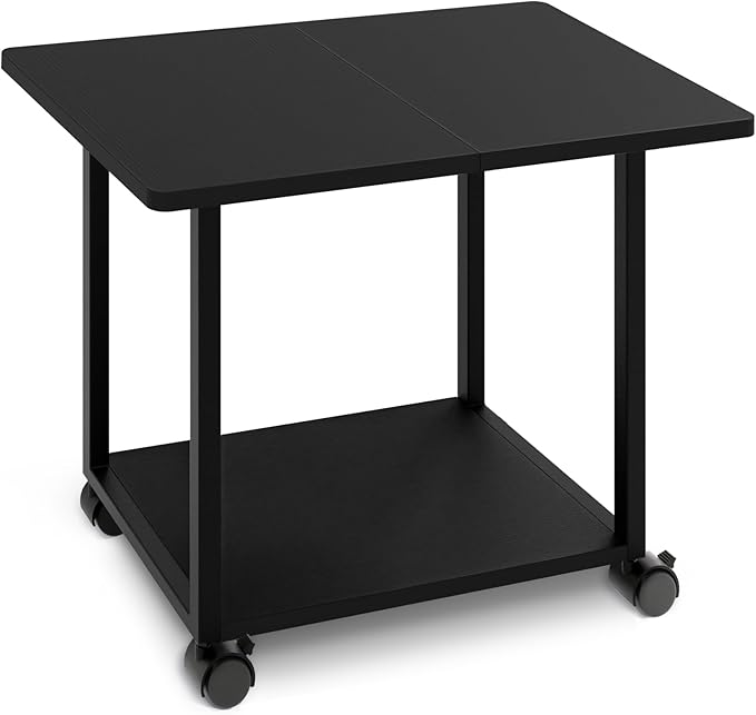 MARTY 22"x15.75" Large Under Desk Printer Stand with Storage Shelf 2-Tier Rolling Printer Cart with Wheels Printer Table for Home Office Heavy Duty Storage Rack for Scanner Fax Machine, Black