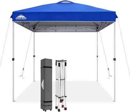 EAGLE PEAK Pop Up Canopy Tent with Wheeled Carry Bag, 8 Stakes, 4 Ropes, Easy Set Up Tent Canopy, 8x8 ft, Blue