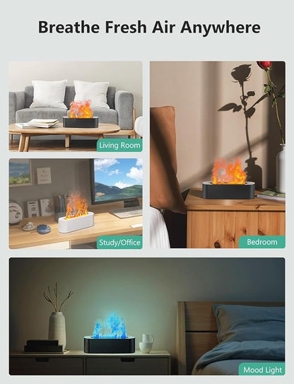 Flame Air Diffuser, Humidifier, Essential Oil Diffuser - 7 Colors, 180mL Capacity (8 Hours), Noiseless Operation, Auto-Off Protection - Perfect for Home Bedroom Office Gifts(Ivory)