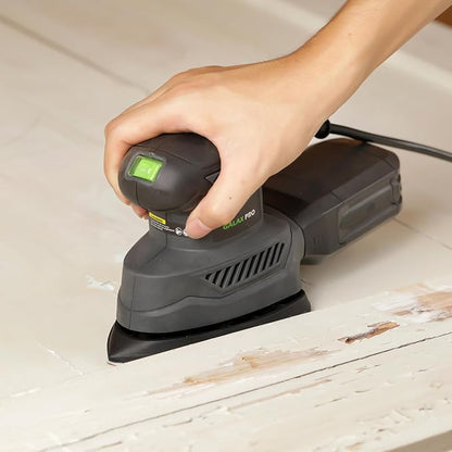 GALAX PRO Detail Sander, 1.1A Powerful Motor, 13000 OPM Compact Electric Sander with 20Pcs Sandpapers and Dust box, Soft Grip Handle for Comfortable Woodworking