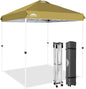 EAGLE PEAK Pop Up Canopy Tent with Wheeled Carry Bag, 8 Stakes, 4 Ropes, Easy Set Up Tent Canopy, 6.6x6.6 ft, Beige