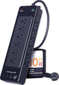 Surge Protector Power Strip/Heavy Duty 10ft Extension Cord with Multiple outlets/High Joules Protection (4800J)/18AC/1875W/15A/Usb A+C(PD20W),Flat Plug,Commercial,Industrial,Office,Home,Black