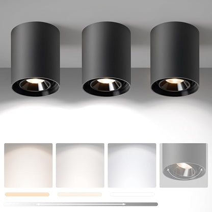 OKELI Black Modern LED Dimmable Ceiling Light Fixtures for Hallway Kitchen Entryway, 20W 1300LM 2700K-6000K Flush Mount Close to Ceiling Lighting, Cylinder Ceiling Lamps for Living Room 3pack
