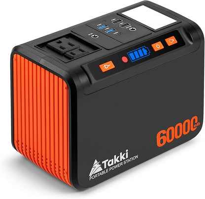 Takki 250W Portable Power Station 222Wh Camping Backup Lithium Battery with Pure Sine Wave AC Outlet 110V Solar Generator for Camping CPAP Home Use Backup Emergency Laptop