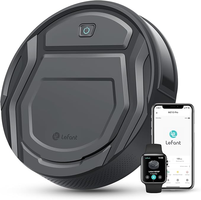 Lefant M210P Robot Vacuum Cleaner, 4000pa Suction, 200 Mins Runtime, Super Thin, Quiet, Self-Charging, Ideal for Pet Owners, Multi Surface Cleaning, APP/WiFi/Alexa Control, Gray