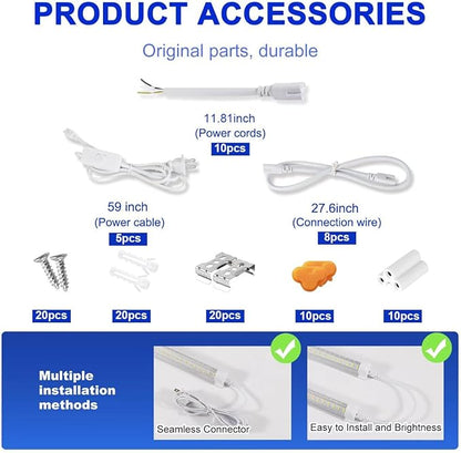 Led Shop Lights,4FT LED Light 50W 6500K 7000LM Led Daylight,Garage Light Linkable Clear Cover Integrated V-Shape for Garage Warehouse Workbench Workshop(10-Pack)