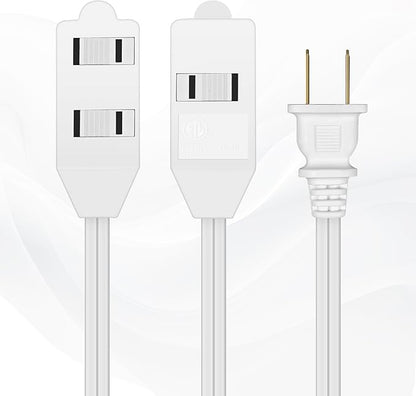 POWERCORDS [ETL Certified] 2-Pack 16 AWG 2 Prong Extension Cord, 13A 3-Outlet Indoor Extension Cord with Tamper Guard, 13 Amp, 1625 Watts, White, Available Lengths 3FT, 6FT, 10FT, 15FT (6 Feet)